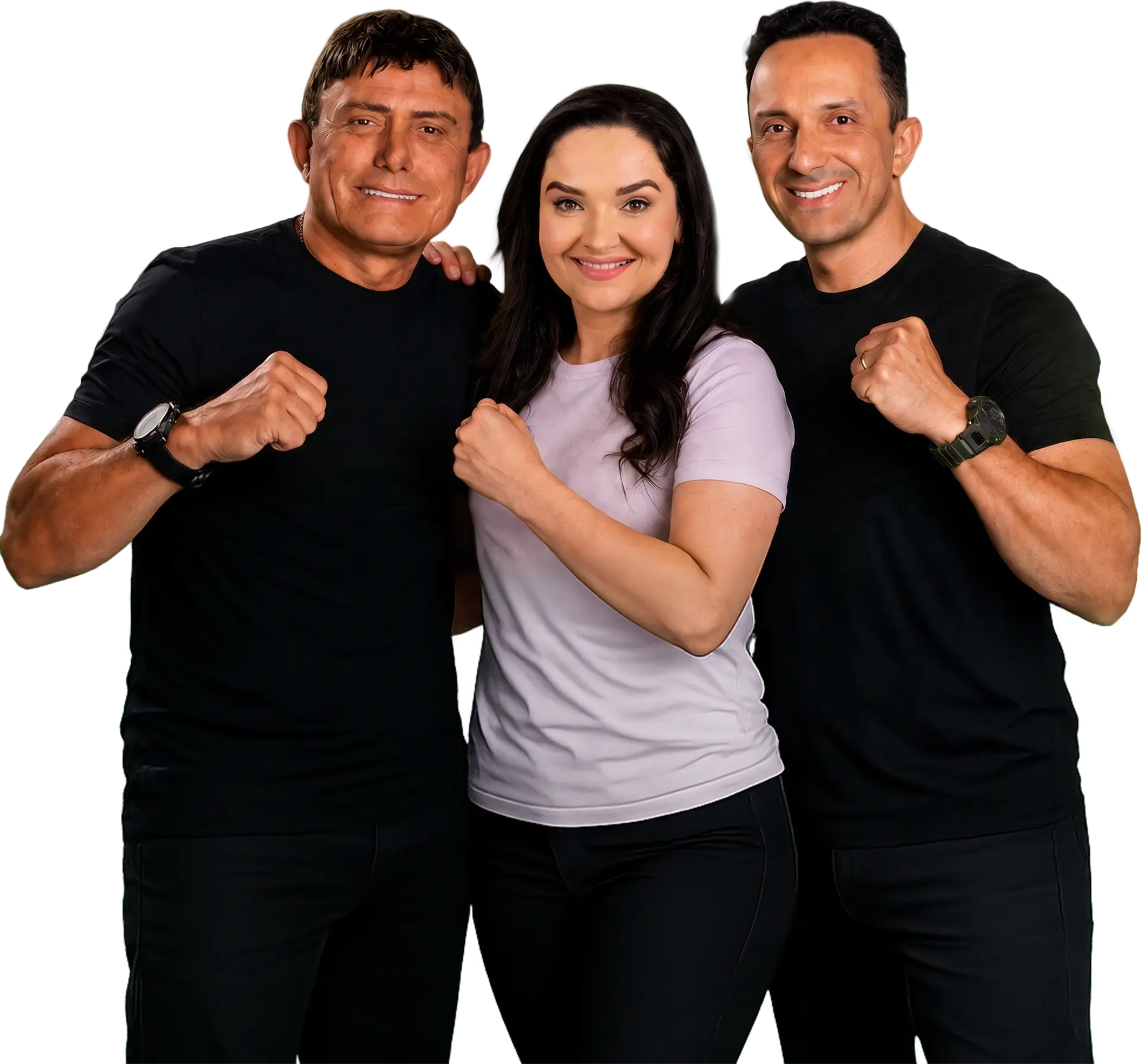 Rogério Barra, Dra. Tati Barra e Del Éder Mauro com punhos erguidos
